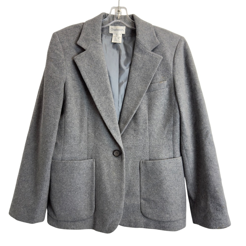 Chadwicks Womens‎ Wool Cashmere Blend Blazer Gray Single Button Jacket 10P